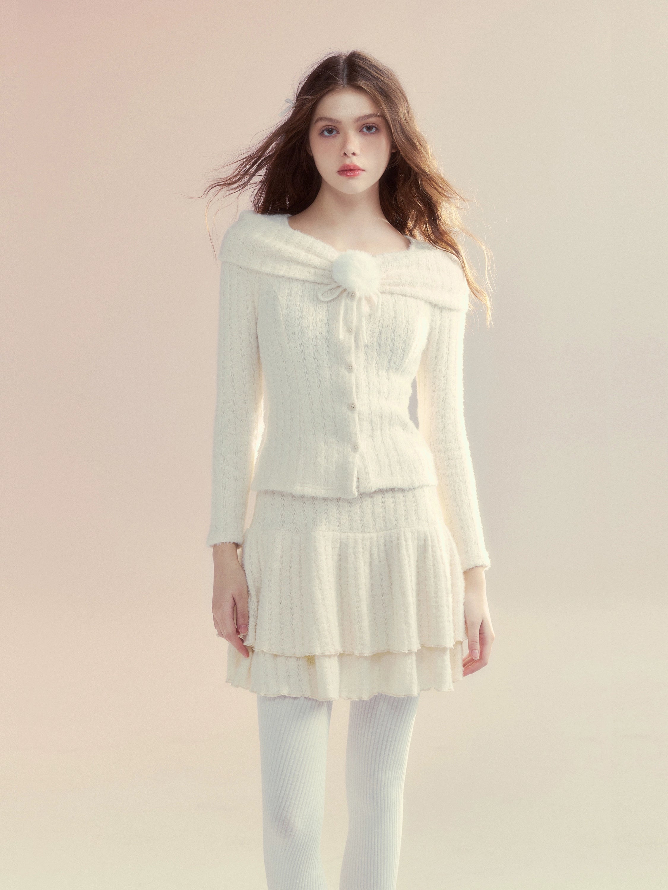 Women's Back Detail Shirts -Off-the-Shoulder Slim Fit Blouse & Cake Skirt Set