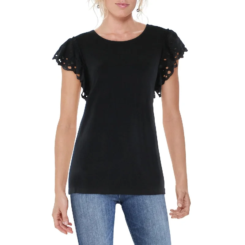 Women's Pullover for Fashion Forward Looks -Patrizia Luca Womens Eyelet Ruffled Sleeve Pullover Top Women's Pullover for Fashion Forward Looks -Patrizia Luca Womens Eyelet Ruffled Sleeve Pullover Top