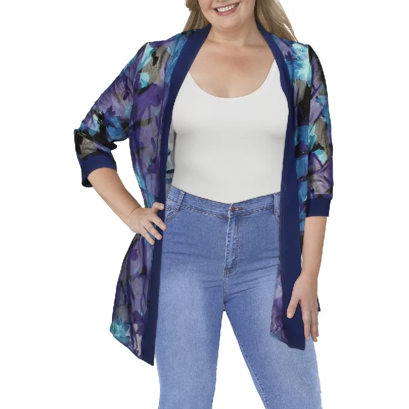 Women's Wool Blazers for Winter -R&M Richards Womens Chiffon Printed Duster Blazer