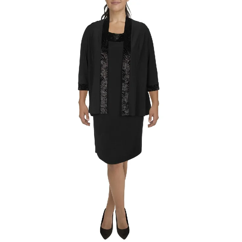 Women's Elegant Wool Blazers for Work -R&M Richards Womens Knit Velvet Trim Collarless Blazer Women's Elegant Wool Blazers for Work -R&M Richards Womens Knit Velvet Trim Collarless Blazer