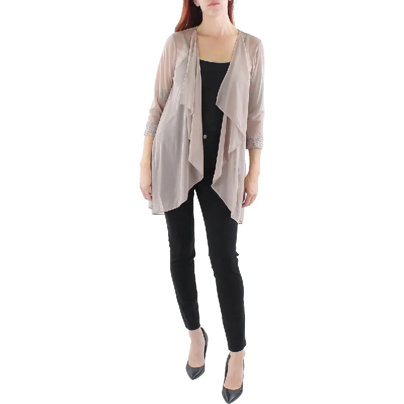 Women's Long Blazers -R&M Richards Womens Open Front Lace Trim Duster Blazer
