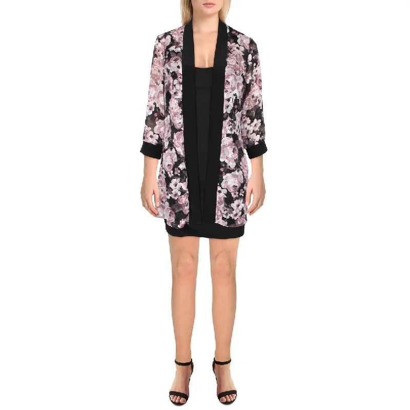 Women's Double Button Wool Blazers -R&M Richards Womens Petites Chiffon Floral Duster Blazer Women's Double Button Wool Blazers -R&M Richards Womens Petites Chiffon Floral Duster Blazer