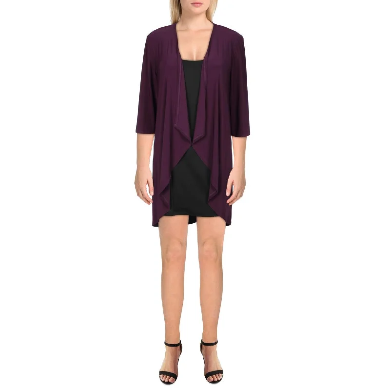 Women's Woolen Checkered Blazers -R&M Richards Womens Petites Knit Drapey Duster Blazer
