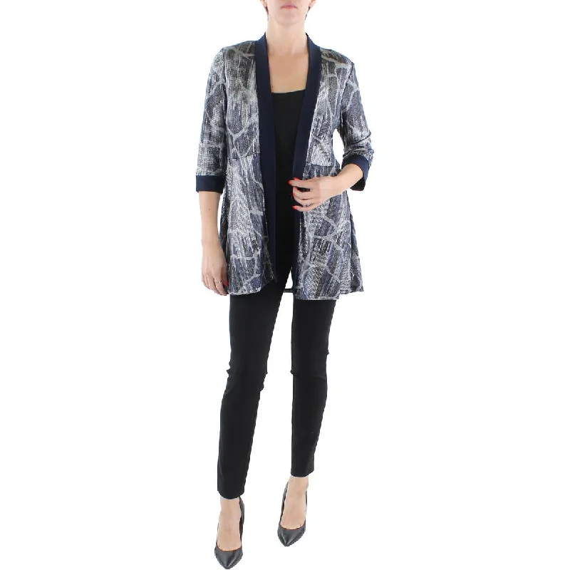 Women's Wool Tweed Checkered Blazers -R&M Richards Womens Petites Knit Metallic Duster Blazer Women's Wool Tweed Checkered Blazers -R&M Richards Womens Petites Knit Metallic Duster Blazer