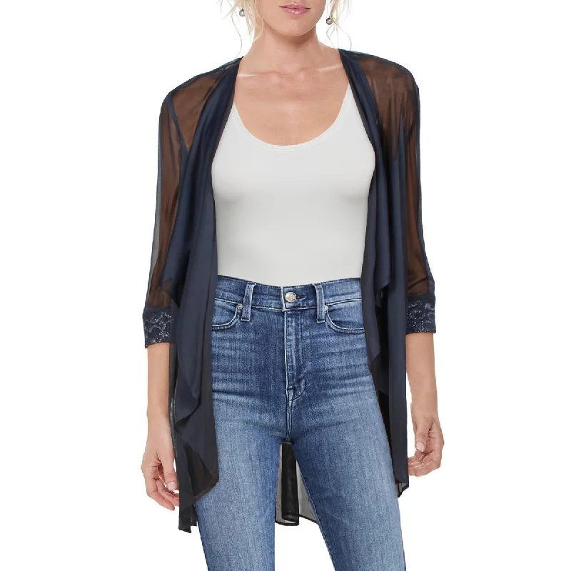 Women's Blazers with Stylish Wool Tweed -R&M Richards Womens Petites Mesh Lace-Trim Duster Blazer Women's Blazers with Stylish Wool Tweed -R&M Richards Womens Petites Mesh Lace-Trim Duster Blazer