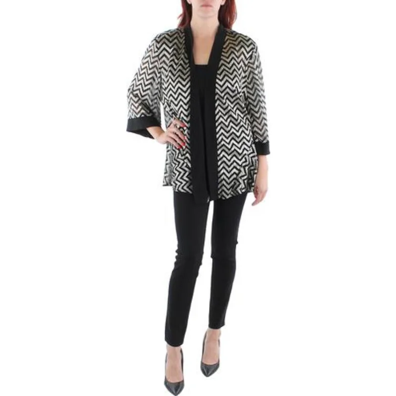 Women's Woolen Tweed Blazers for Winter -R&M Richards Womens Petites Mesh Metallic Duster Blazer Women's Woolen Tweed Blazers for Winter -R&M Richards Womens Petites Mesh Metallic Duster Blazer