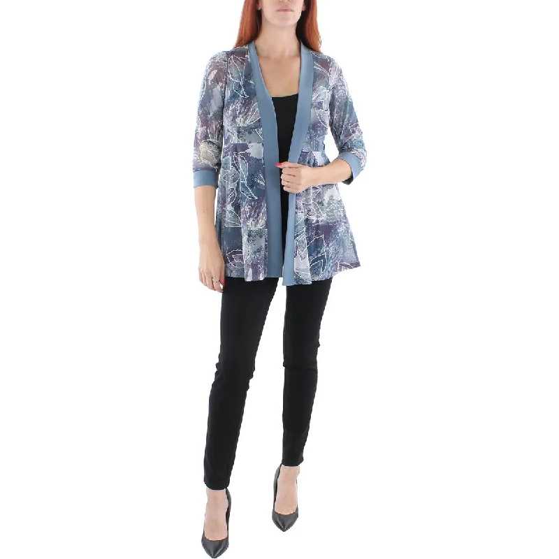 Women's Wool Winter Work Blazers -R&M Richards Womens Petites Mesh Printed Duster Blazer Women's Wool Winter Work Blazers -R&M Richards Womens Petites Mesh Printed Duster Blazer