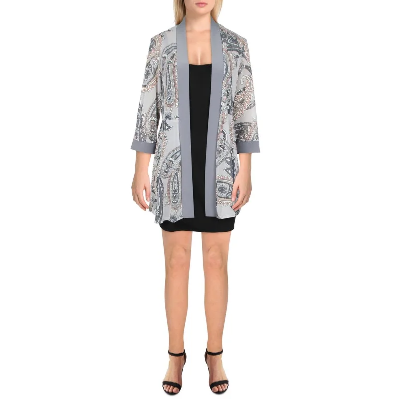Women's Casual Checkered Woolen Blazers -R&M Richards Womens Petites Mesh Printed Duster Blazer Women's Casual Checkered Woolen Blazers -R&M Richards Womens Petites Mesh Printed Duster Blazer