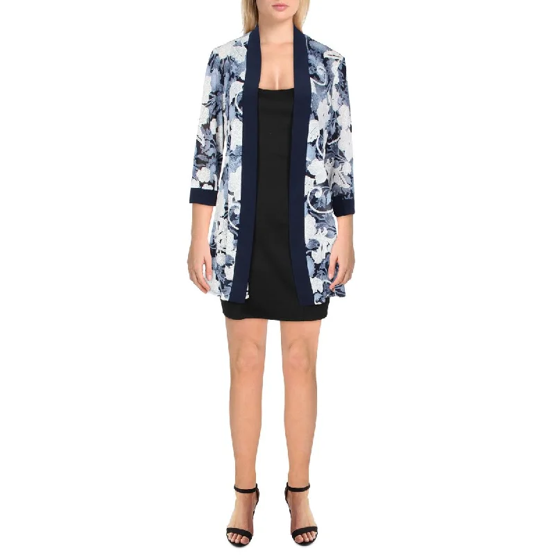 Women's Blazers for Work -R&M Richards Womens Petites Printed Sheer Duster Blazer