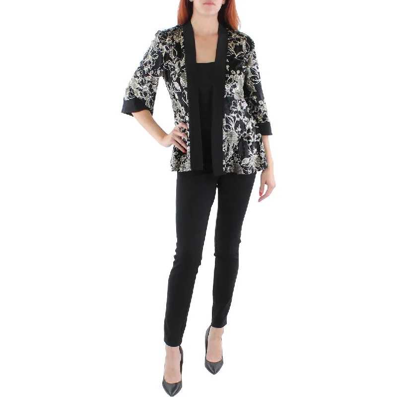 Women's Woolen Winter Blazers for Office -R&M Richards Womens Petites Velvet Metallic Open-Front Blazer Women's Woolen Winter Blazers for Office -R&M Richards Womens Petites Velvet Metallic Open-Front Blazer