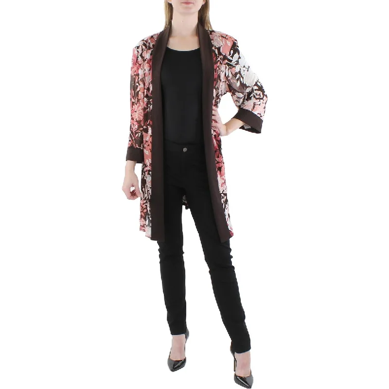 Women's Woolen Checkered Blazers for Winter -R&M Richards Womens Plus Floral Print Midi Open-Front Blazer Women's Woolen Checkered Blazers for Winter -R&M Richards Womens Plus Floral Print Midi Open-Front Blazer