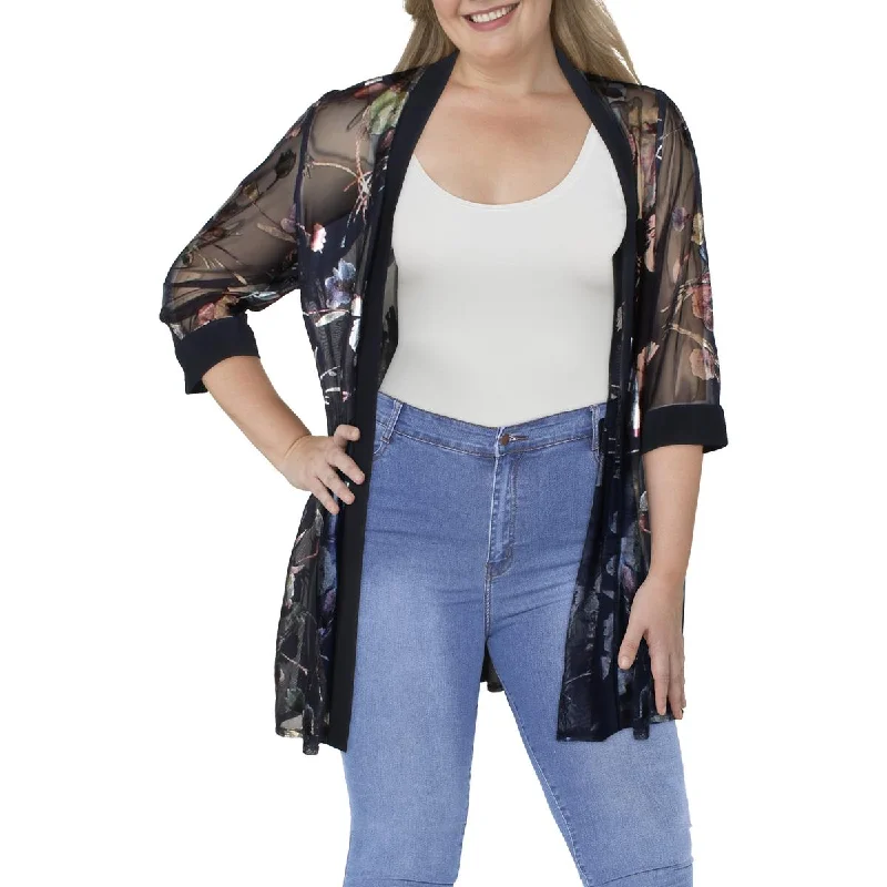 Women's Stylish Wool Winter Blazers -R&M Richards Womens Plus Mesh Foiled Duster Blazer Women's Stylish Wool Winter Blazers -R&M Richards Womens Plus Mesh Foiled Duster Blazer