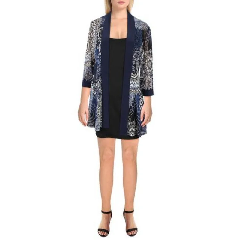 Women's Fall Wool Tweed Blazers -R&M Richards Womens Plus Mesh Printed Duster Blazer Women's Fall Wool Tweed Blazers -R&M Richards Womens Plus Mesh Printed Duster Blazer
