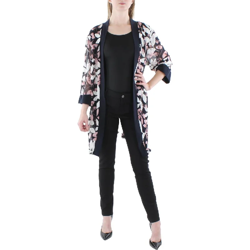 Women's Wool Tweed Blazers -R&M Richards Womens Plus Mesh Printed Duster Blazer