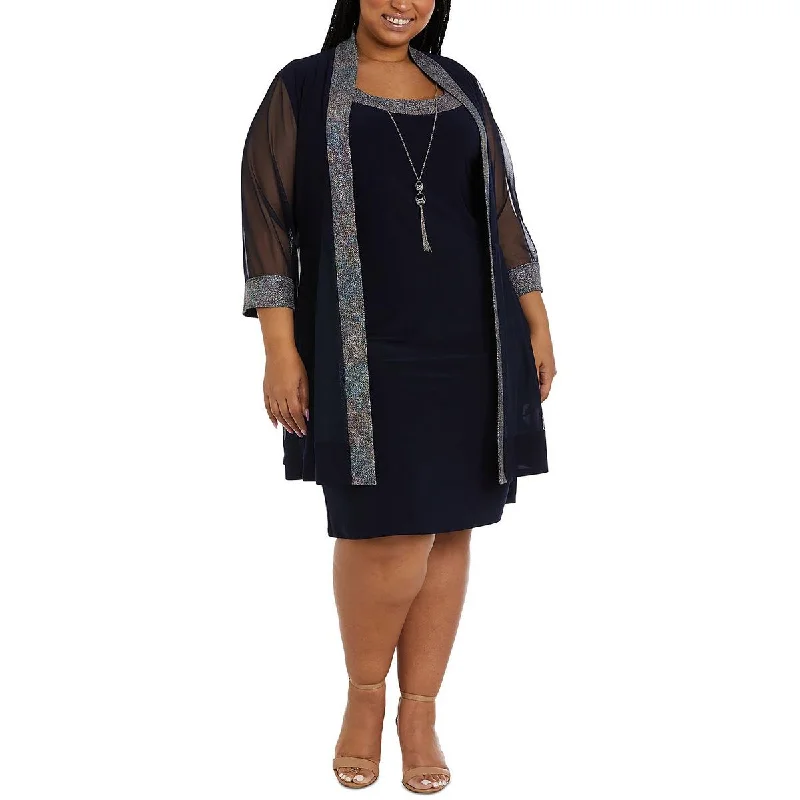 Women's Wool Checkered Blazers -R&M Richards Womens Plus Metallic Duster Open-Front Blazer Women's Wool Checkered Blazers -R&M Richards Womens Plus Metallic Duster Open-Front Blazer
