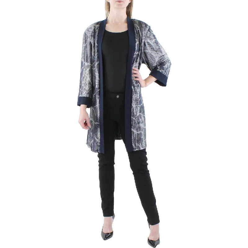 Women's Double Woolen Checkered Blazers -R&M Richards Womens Plus Metallic Open Front Duster Blazer Women's Double Woolen Checkered Blazers -R&M Richards Womens Plus Metallic Open Front Duster Blazer