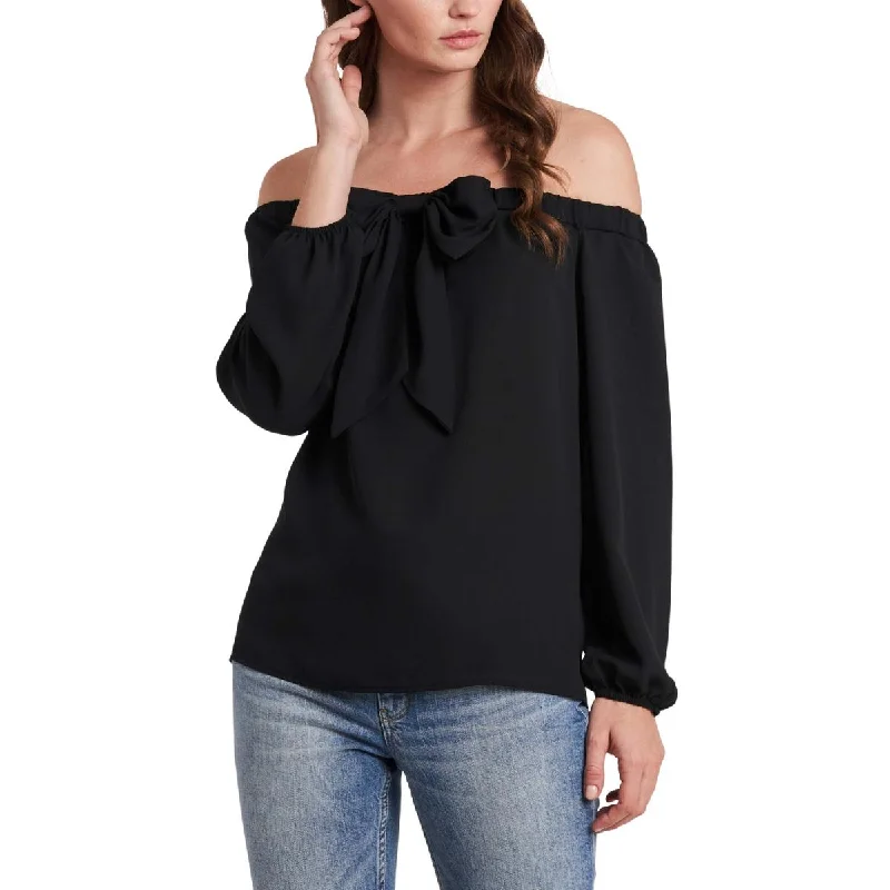 Women's Silk Top Shirts -Riley & Rae Womens Juniors Maybelle Off The Shoulder Bow Blouse Women's Silk Top Shirts -Riley & Rae Womens Juniors Maybelle Off The Shoulder Bow Blouse