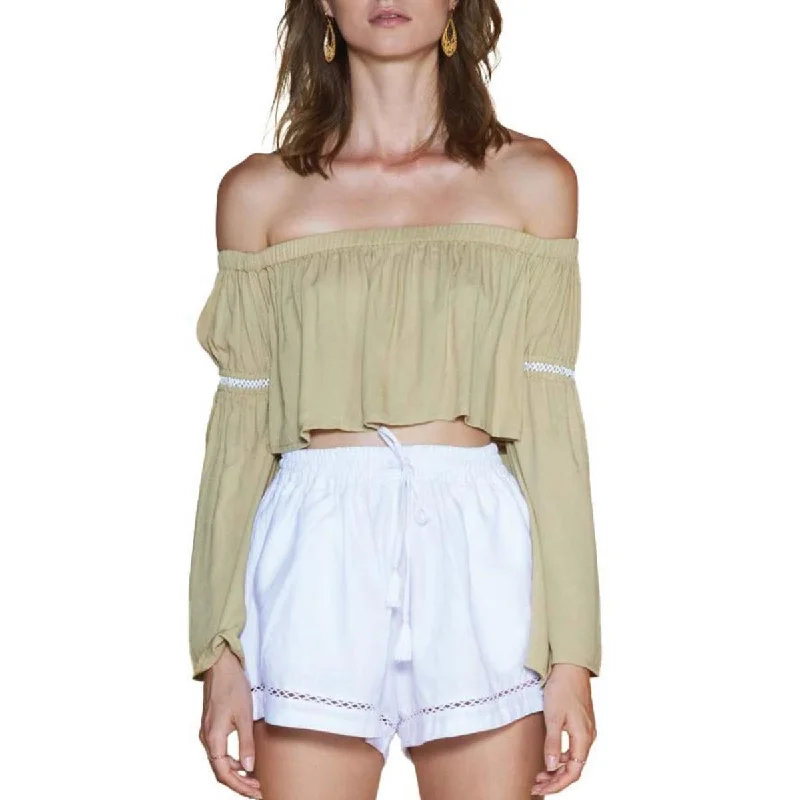 Women's Loose Fit Button-down Shirts -Sancia Womens Florienne Off The Shoulder Cropped Blouse
