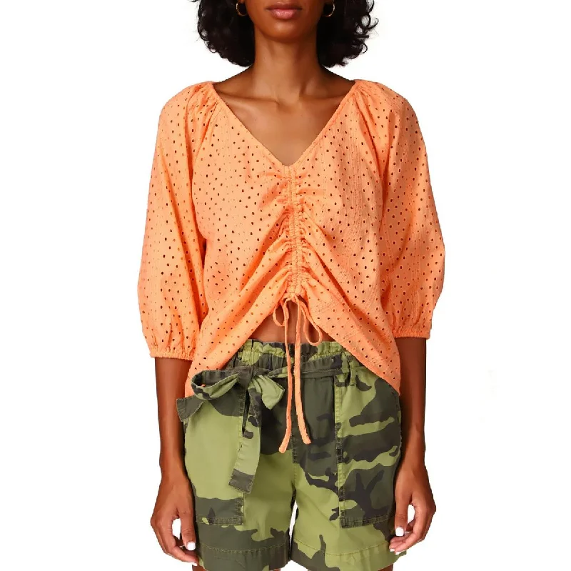 Women's Spring Blouses -Sanctuary Womens Eyelet Ruched Blouse