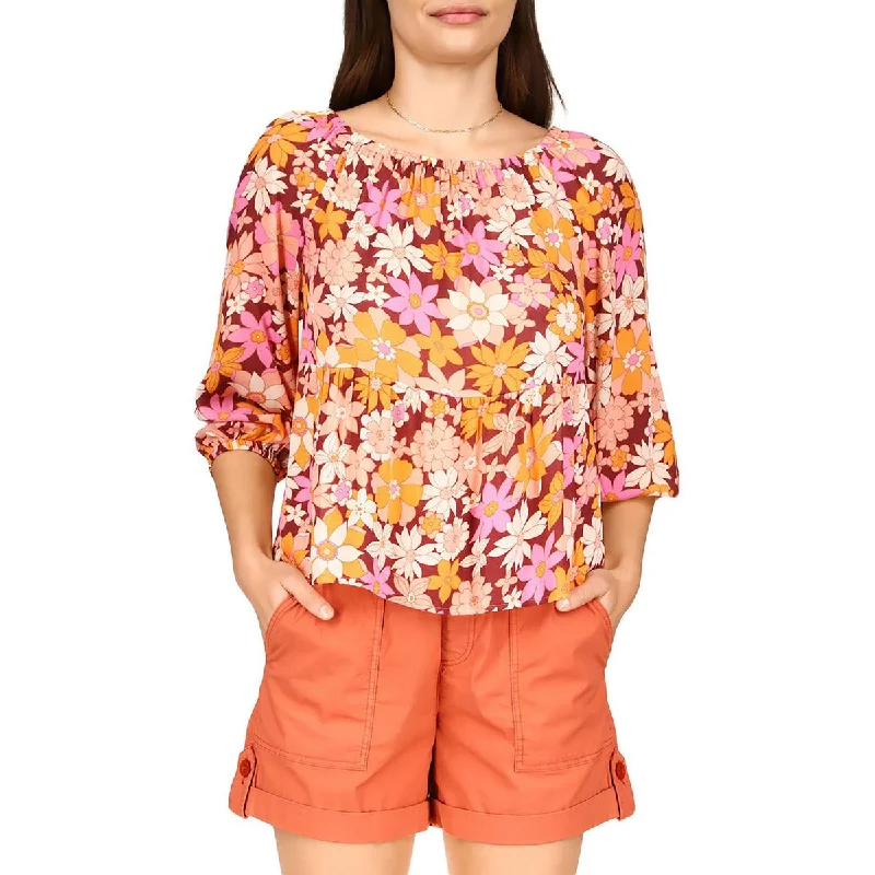 Women's Knit Sleeve Blouses -Sanctuary Womens Floral Print Peplum Blouse