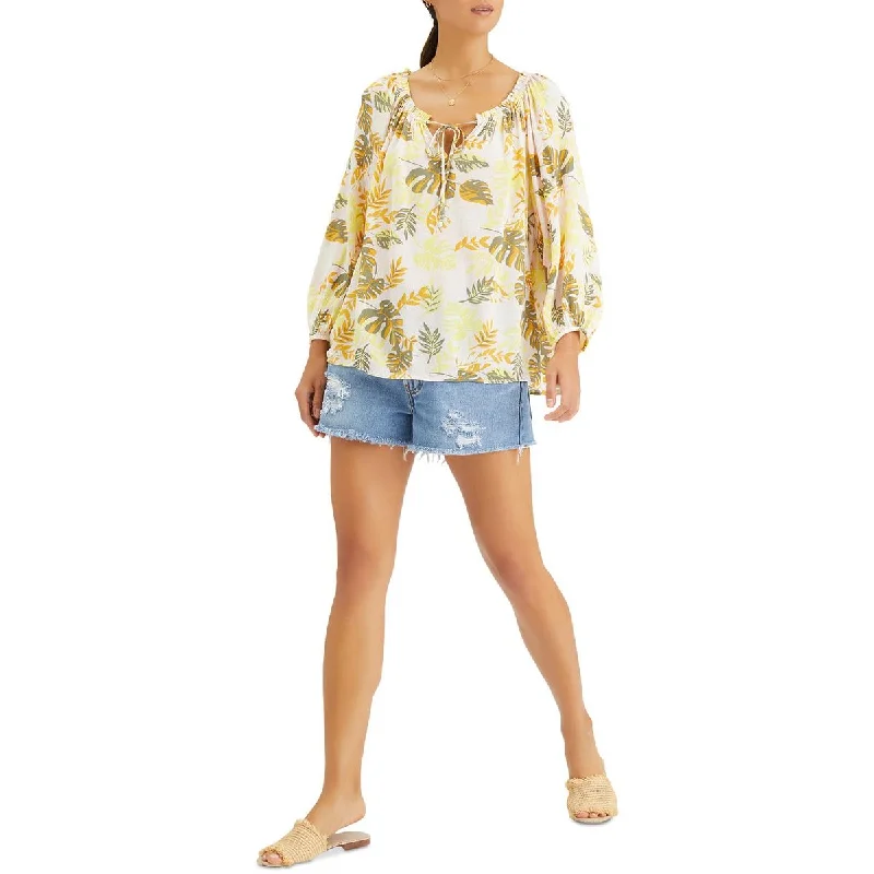 Women's Pocket Detail Button-up Shirts -Sanctuary Womens Floral Print Tie-Neck Blouse Women's Pocket Detail Button-up Shirts -Sanctuary Womens Floral Print Tie-Neck Blouse