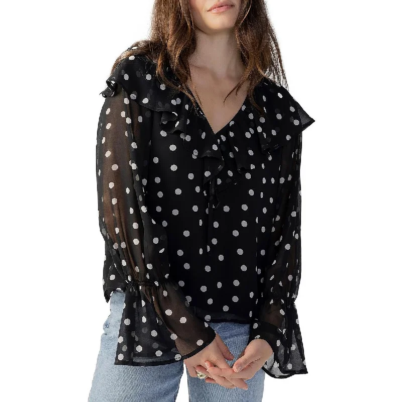 Women's Tie-front Shirts for Women -Sanctuary Womens Polka Dot Ruffle Neck Blouse