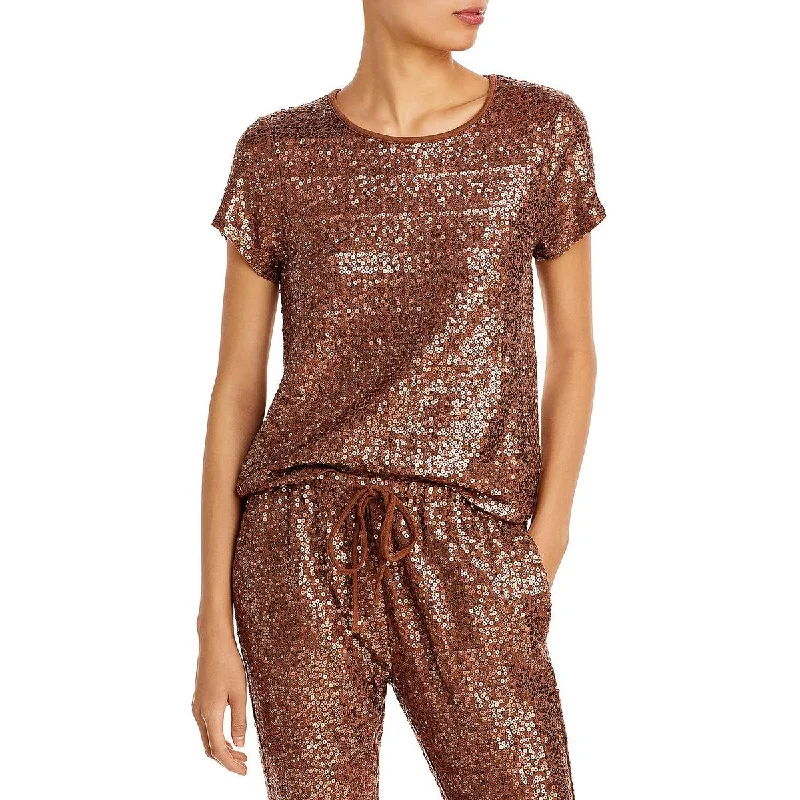 Women's Wrap Shirt Dresses -Splendid Womens Oxford Sequined Short Sleeve Blouse