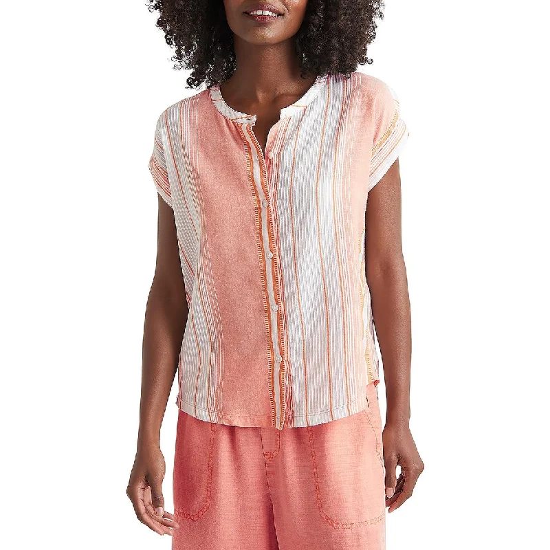 Women's Curved Hem Blouses -Splendid Womens Striped Button-Down Blouse