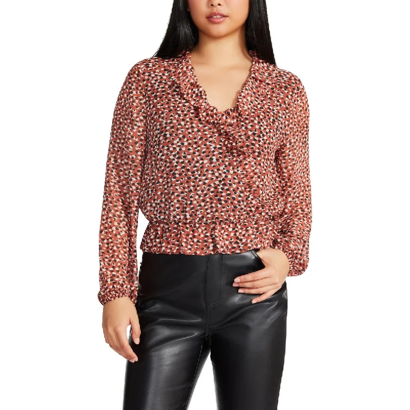 Women's Cowl Neck Shirts -Steve Madden Women's Ruffled Chiffon Dot Print Blouse