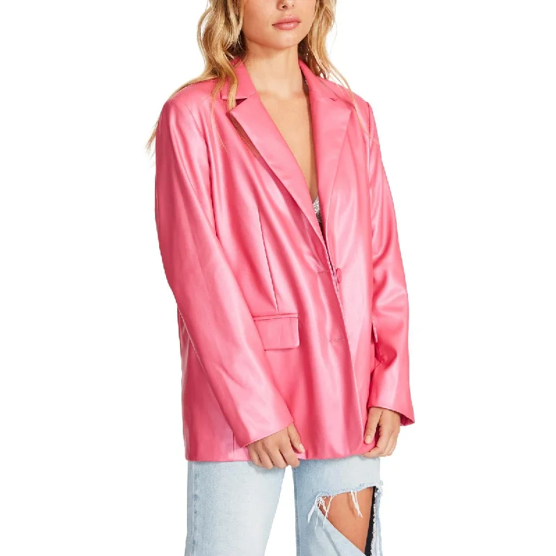 Women's Formal Blazers -Steve Madden Women's Shimmery Faux Leather Two Button Blazer Women's Formal Blazers -Steve Madden Women's Shimmery Faux Leather Two Button Blazer