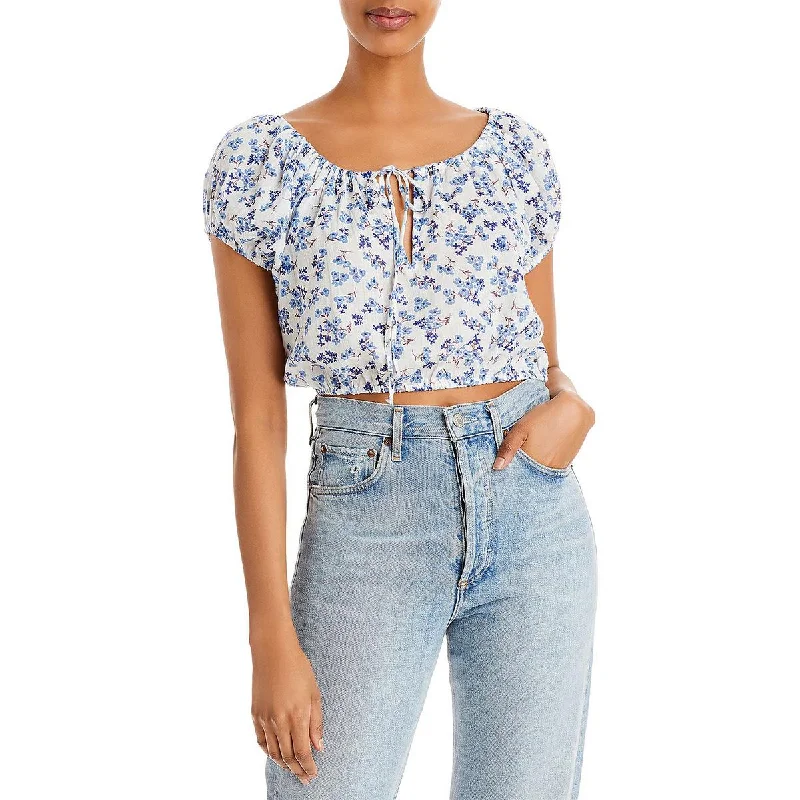 Women's Pullover for Cool Weather -Sundry Womens Floral Print Cropped Pullover Top