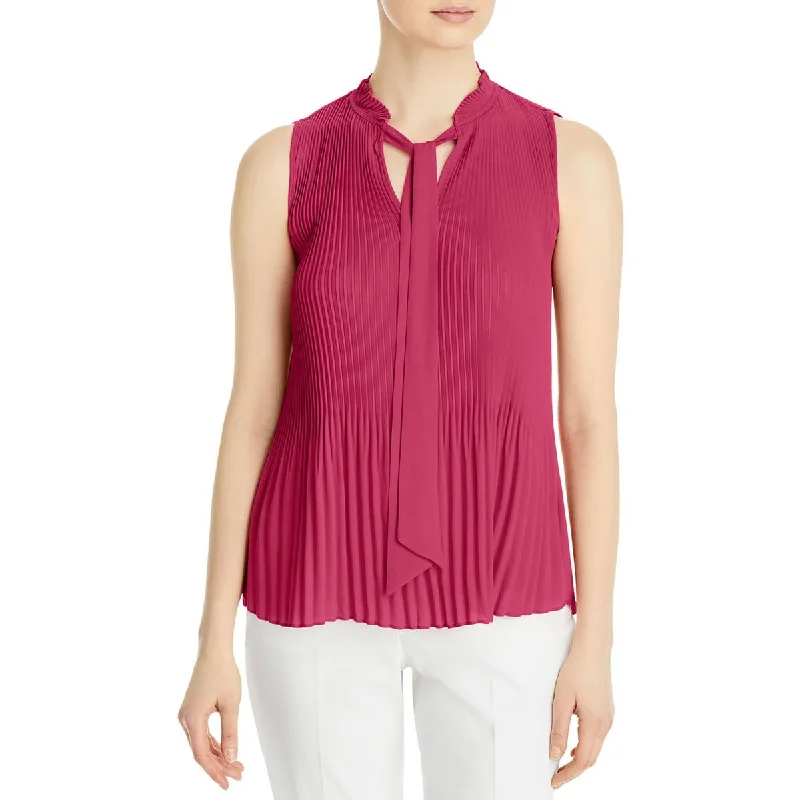 Women's Double-breasted Blouses -T Tahari Womens Tie Neck Pleated Blouse
