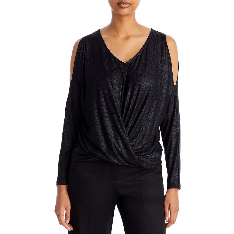 Women's Pullover with Tie Detail -T Tahari Womens Twist Front Metallic Pullover Top