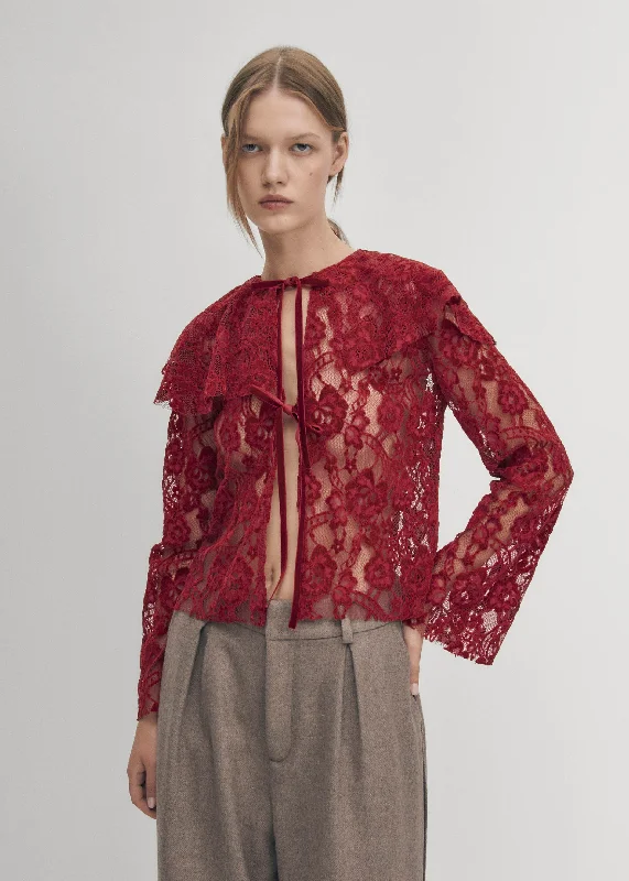 Women's Wide Collar Shirts -Tolpa Lace Wine Blouse