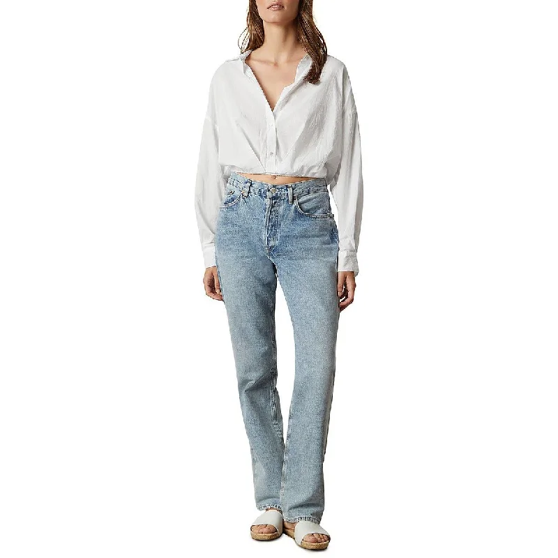 Women's Blouses with Zipper Closure -Velvet Womens Collared Banded Bottom Blouse