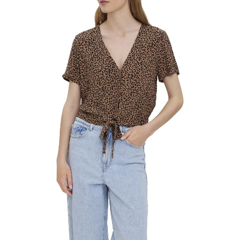 Women's High-low Shirt Dresses -Vero Moda Women's Floral Front Tie Short Sleeve Shirt Blouse Women's High-low Shirt Dresses -Vero Moda Women's Floral Front Tie Short Sleeve Shirt Blouse