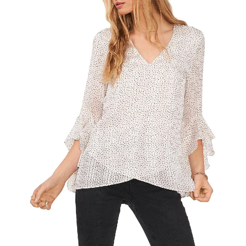 Women's Button-down Plain Shirts -Vince Camuto Womens Dotted V-Neck Blouse