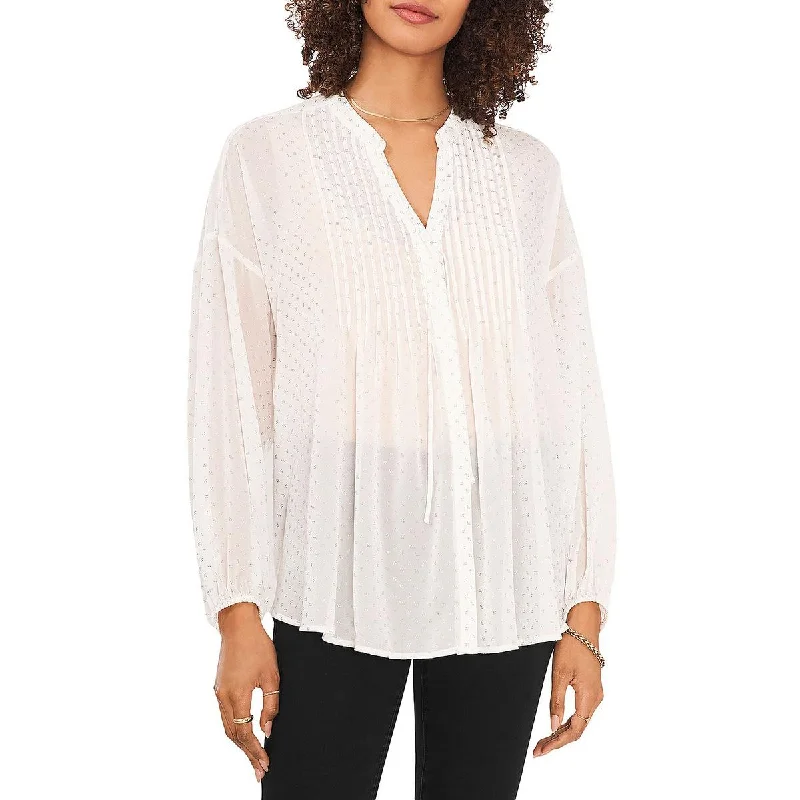 Women's Blouses with Ruching -Vince Camuto Womens Metallic Pleated Front Blouse