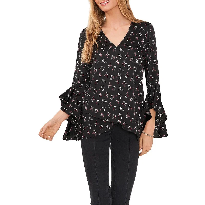 Women's Spring Shirts for Layering -Vince Camuto Womens Satin Floral Blouse