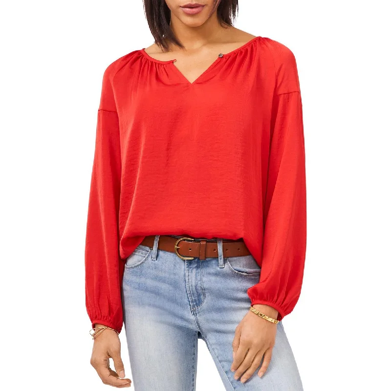 Women's Over-sized Sleeve Shirts -Vince Camuto Womens Satin Keyhole Blouse