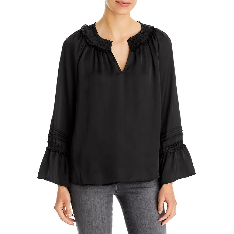 Women's Tucked Blouses -Vince Camuto Womens Satin Split Neck Blouse