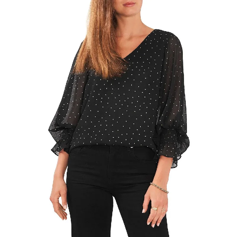 Women's Shirt with Tie-front -Vince Camuto Womens Sparkle And Shine Chiffon Balloon Sleeves Blouse Women's Shirt with Tie-front -Vince Camuto Womens Sparkle And Shine Chiffon Balloon Sleeves Blouse