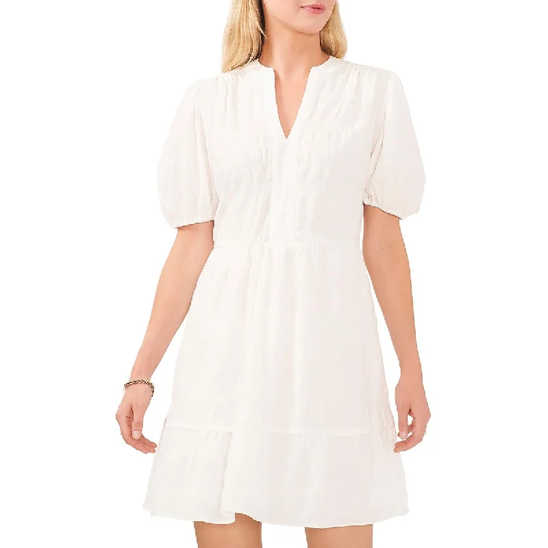 Doll Dress with Flower Details -Vince Camuto Womens Split Neck Mini Babydoll Dress