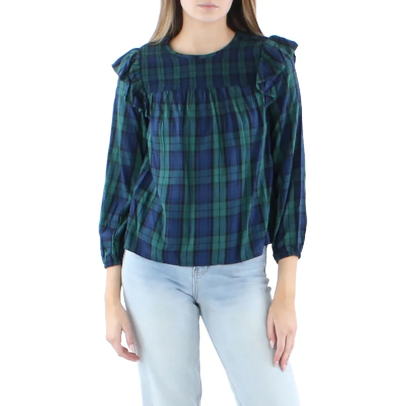 Women's Solid Shirts -Vineyard Vines Womens Plaid Ruffled Blouse