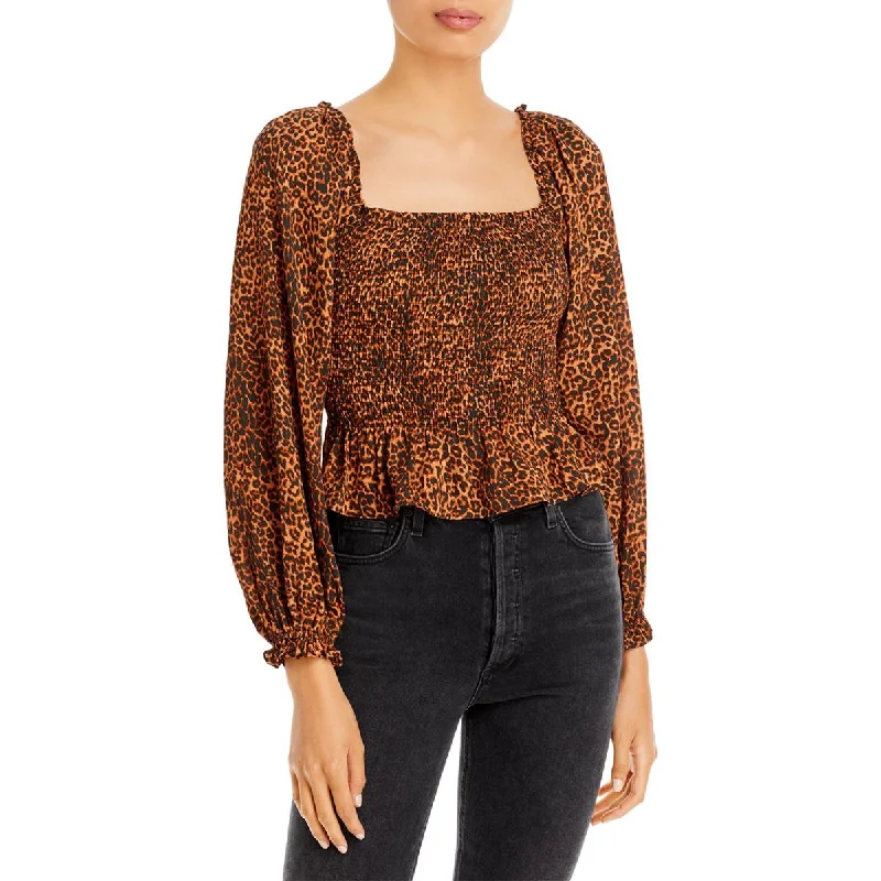 Women's Fit and Flare Blouses -WAYF Womens Jackie Chiffon Animal Print Blouse