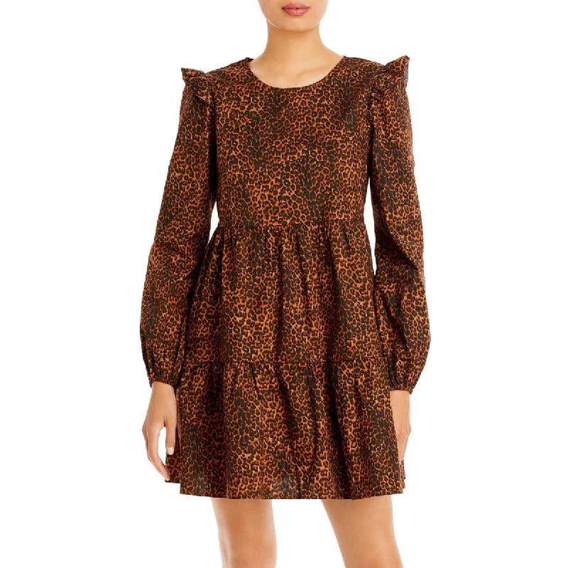 Doll Dress for Dolls with Fabric Belt -WAYF Womens Velma Animal Print Ruffled Babydoll Dress