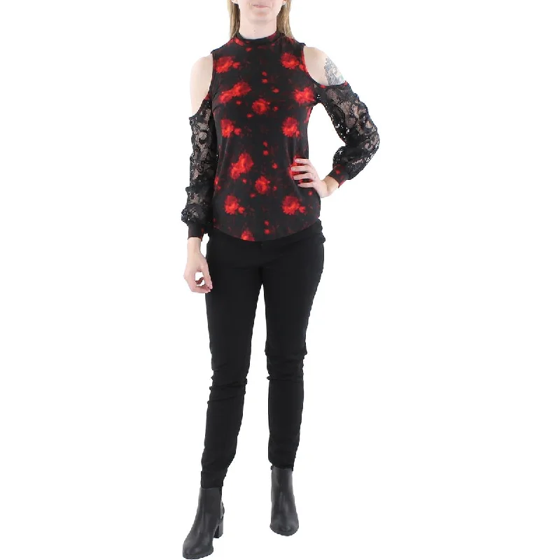Women's Pullover with Wide Sleeves -Willow Womens Floral Print Mixed Media Pullover Top Women's Pullover with Wide Sleeves -Willow Womens Floral Print Mixed Media Pullover Top