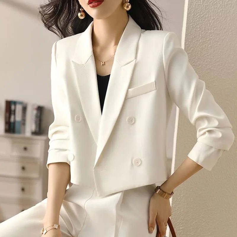 Women's Embellished Satin Blazers -Women's Cropped Double-Breasted Blazer – Vintage Long Sleeve Office Suit Jacket