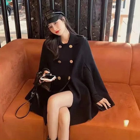 Women's Knit Cloak Sweater-Women's Long Elegant Coat – Autumn Winter Casual Solid Cloak Outwear