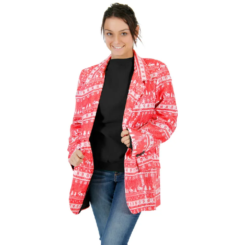 Women's Party Blazers -Women's Sequin Humping Reindeer Ugly Christmas Blazer Jacket